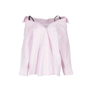 Alexander Wang Off Shoulder Boyfriend Charm Bra Strap Shirt Light Pink/White