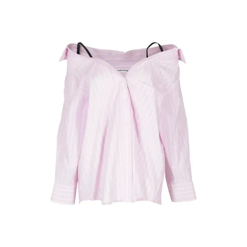 Alexander Wang Off Shoulder Boyfriend Charm Bra Strap Shirt Light Pink/White