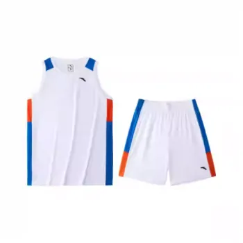 CHAOJIANTA Basketball Suit Men's Pure White/Indigo Blue/Fluorescent Persimmon Red