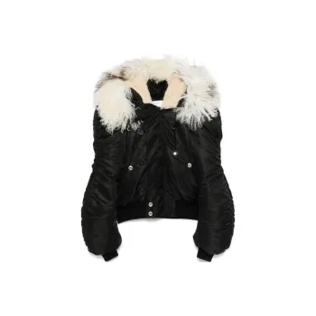 Alexander McQueen Shearling Trim Ruched Bomber Jacket