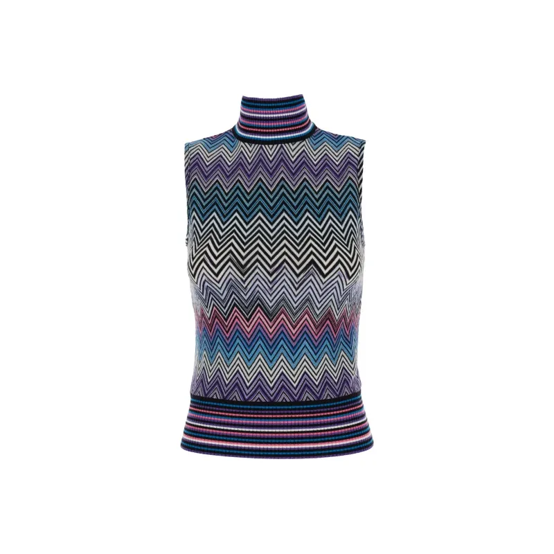 MISSONI Zigzag Woven Turtleneck Tank Top-0