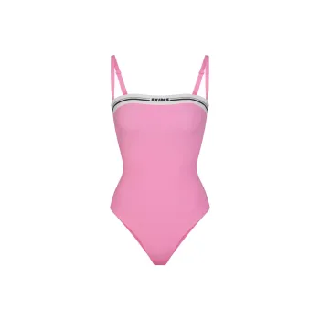 SKIMS FITS EVERYBODY LOGO STRAIGHT NECK BODYSUIT Bodysuits Women's SUGAR PINK/Candy Pink