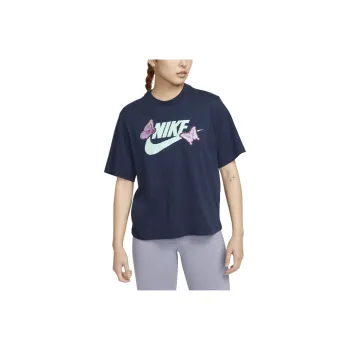 Nike Women'ss Butterfly Print Crewneck T Shirt Navy