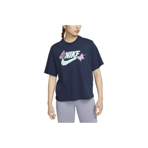 Nike Women'ss Butterfly Print Crewneck T Shirt Navy
