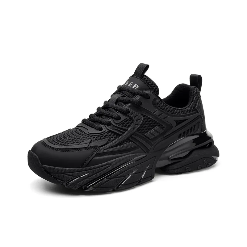 JEEP SPIRIT Abrasion Resistant Breathable Height Increasing Low Top Chunky Sneakers Men's Black-2