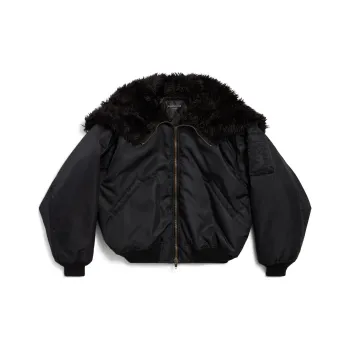 Balenciaga Faux Fur Hooded Jacket