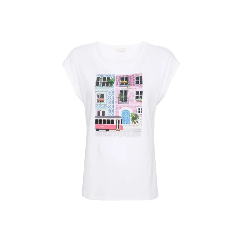 LIU·JO Lisbon-print Rhinestone-embellished T-shirt-0