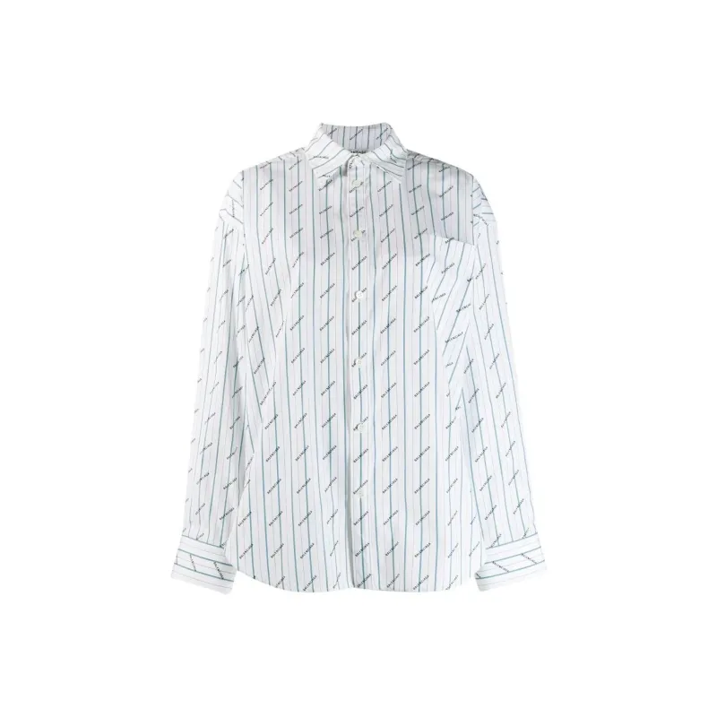 Balenciaga Striped Logo Button Down Shirt 'White'-0