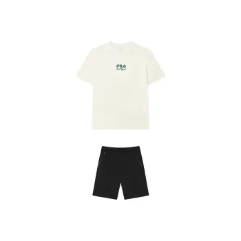 FILA Casual Sportswear Men Clothing Set Sweet Cream Top+Jet Black Shorts