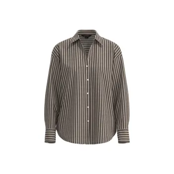 URBAN REVIVO Shirt Women's Dark Coffee Brown Stripes