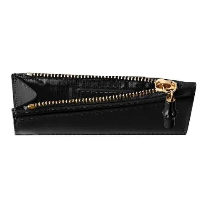 GUCCI Leather Card Holder Women's Black-3