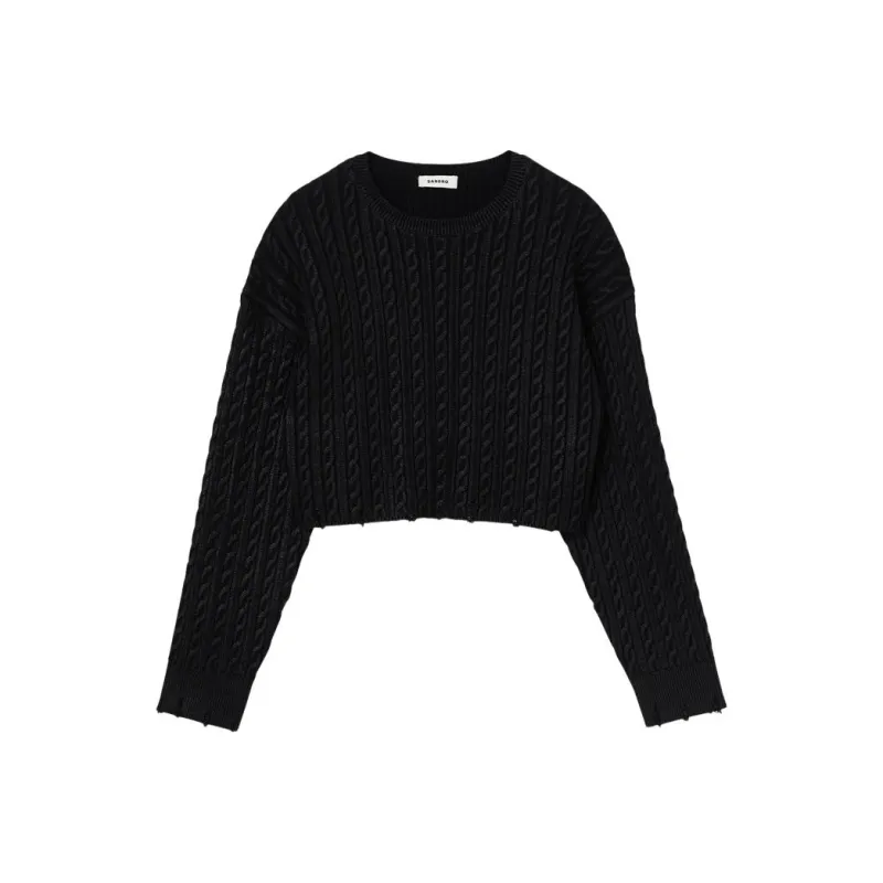 Sandro Cable-knit Cropped Cotton-wool Jumper-0