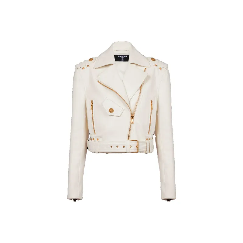 BALMAIN Zipped Leather Biker Jacket-0