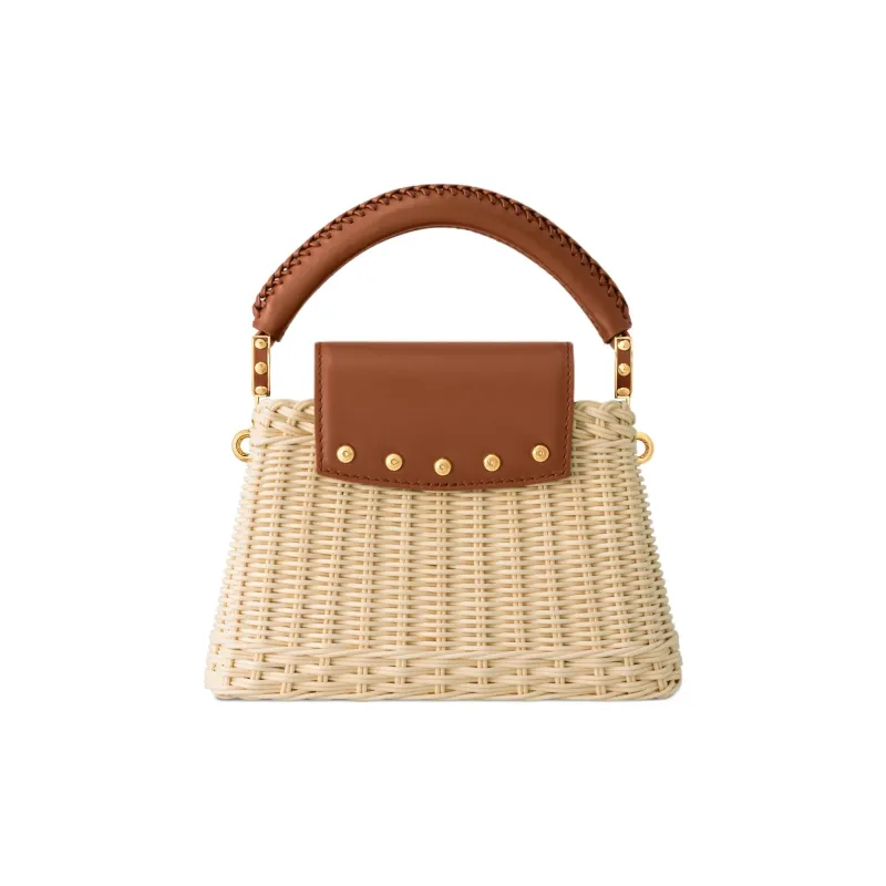 LOUIS VUITTON Capucines Rattan And Cow Leather Woven Bag, One Shoulder Handbag Mini Women's Beige & Brown-2