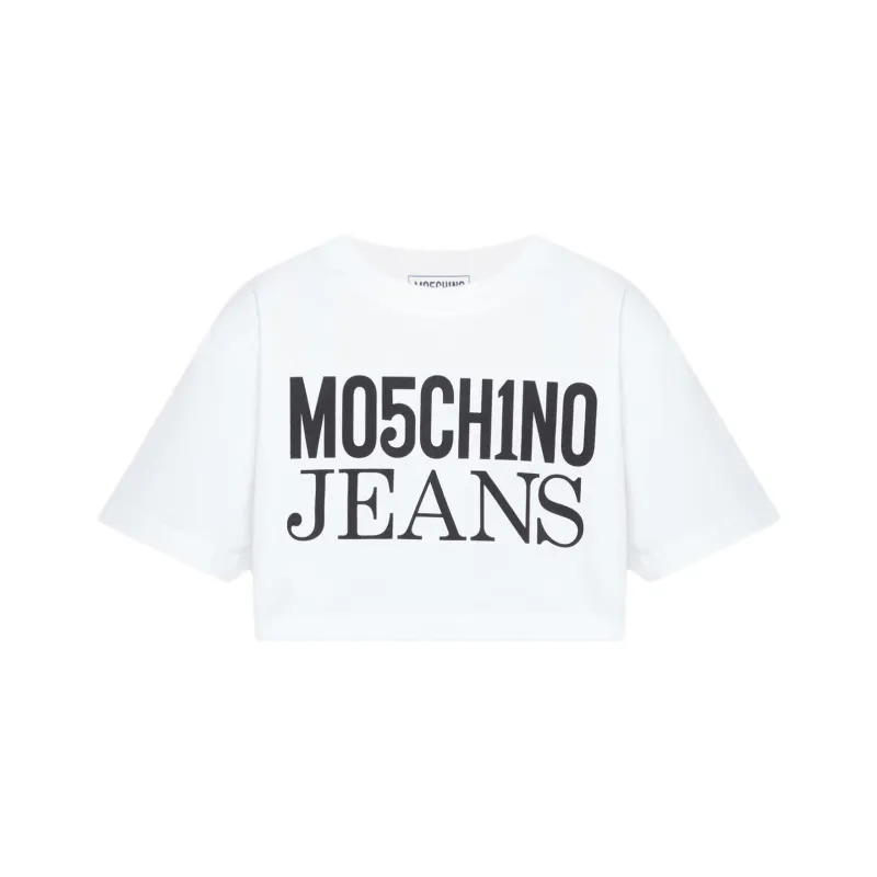 MOSCHINO Logo Printed Cropped Jersey T Shirt-0