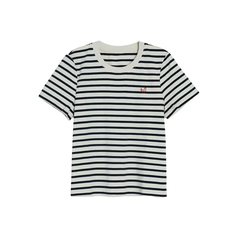 MUKOK T-Shirt Women's Black White Stripes-0