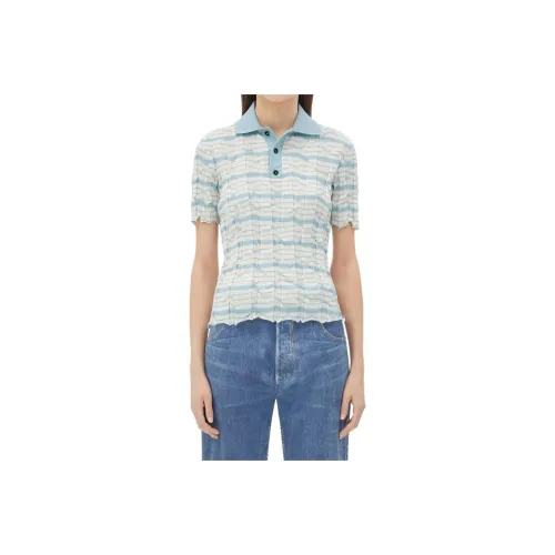Bottega Veneta Distorted Stripe Cotton Polo Shirt Women's Light Blue