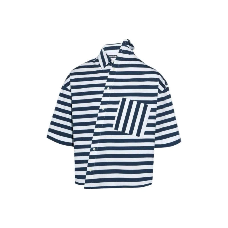 Jacquemus FW24 Asymmetric Striped Shirt Shirt Women's White Blue Stripes/Blue White Stripes-0