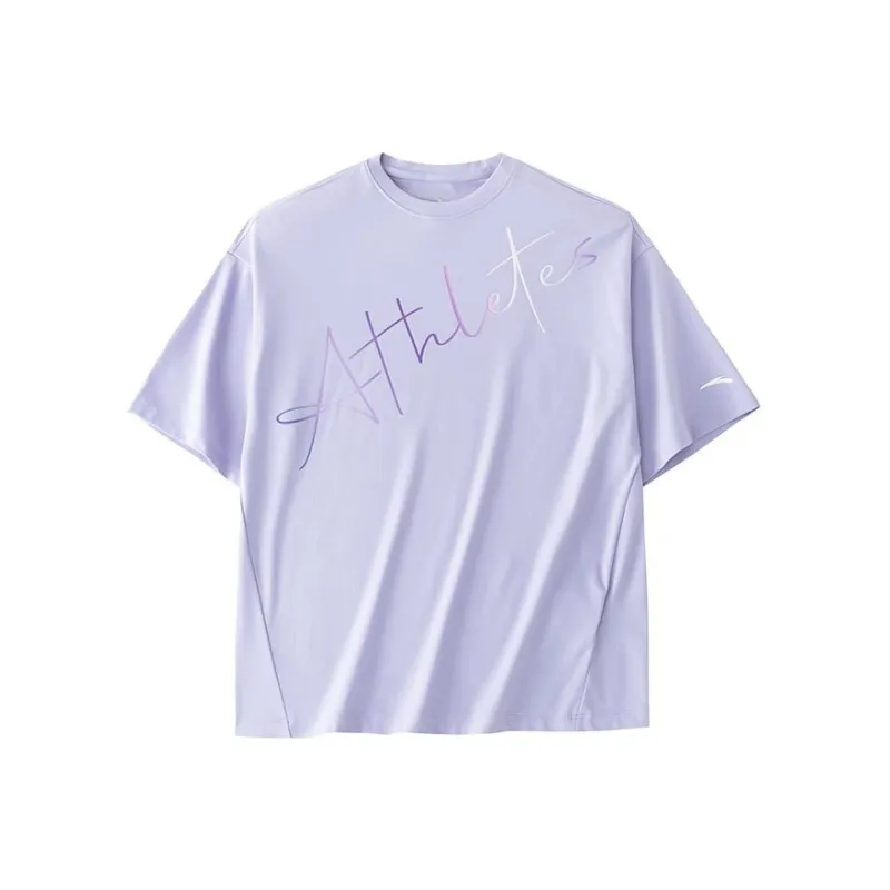 Anta Variety Training Collection Drop Shoulder Sleeve T-Shirt Women's Fairy Bean Purple-0