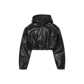 Khy DROP 001 Faux Leather Cropped Hooded Jacket Jacket Women's Black