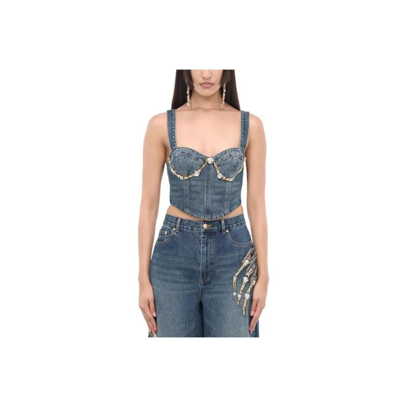 AREA Claw Cup Embellished Cropped Bustier Top-0