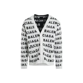 Balenciaga All Over Logo Intarsia Buttoned Cardigan