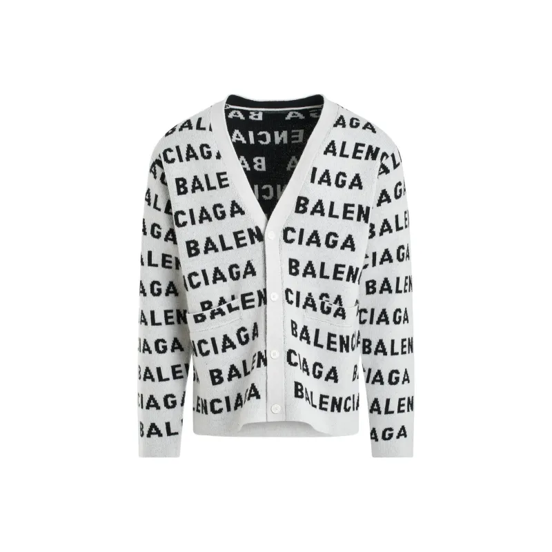 Balenciaga All Over Logo Intarsia Buttoned Cardigan-0