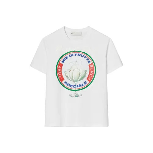 TORY BURCH Saint Ice Cream Print Crew Neck Short Sleeved T Shirt Women's White