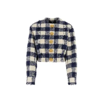 BALMAIN Gingham Check Tweed Jacket