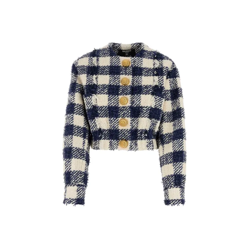 BALMAIN Gingham Check Tweed Jacket-0