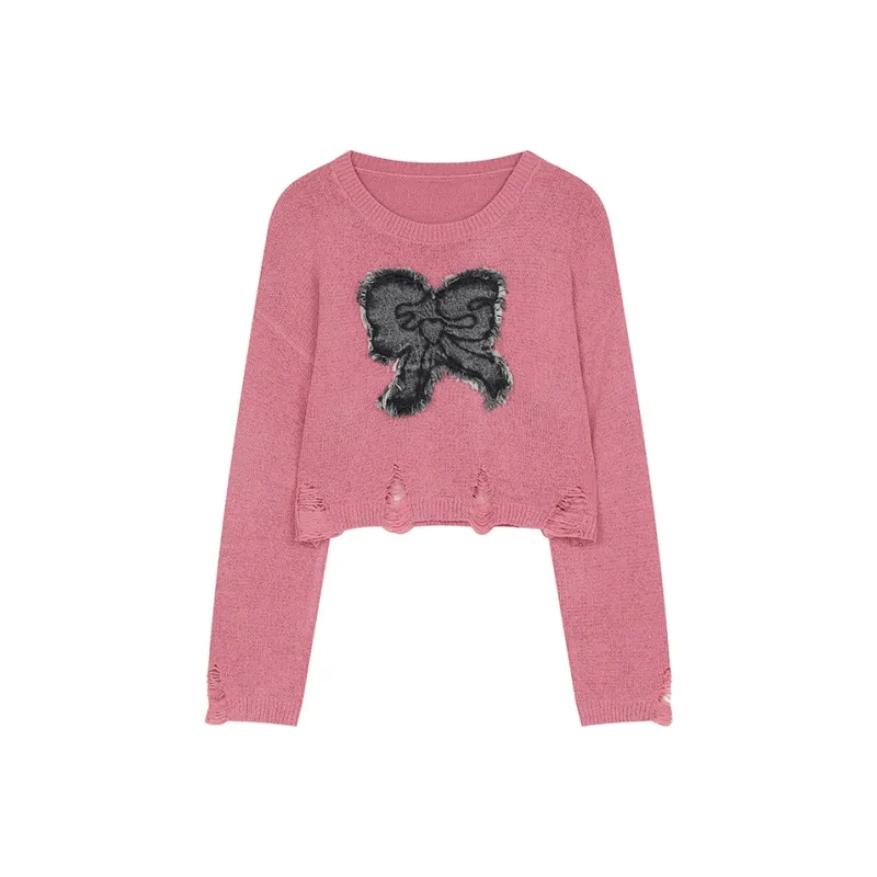 ELF SACK Pink Bowknot Effortless Style Knitwear Women's-0