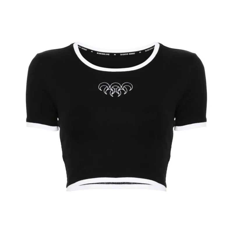 Marine Serre Contrasting trim Ribbed T shirt-0