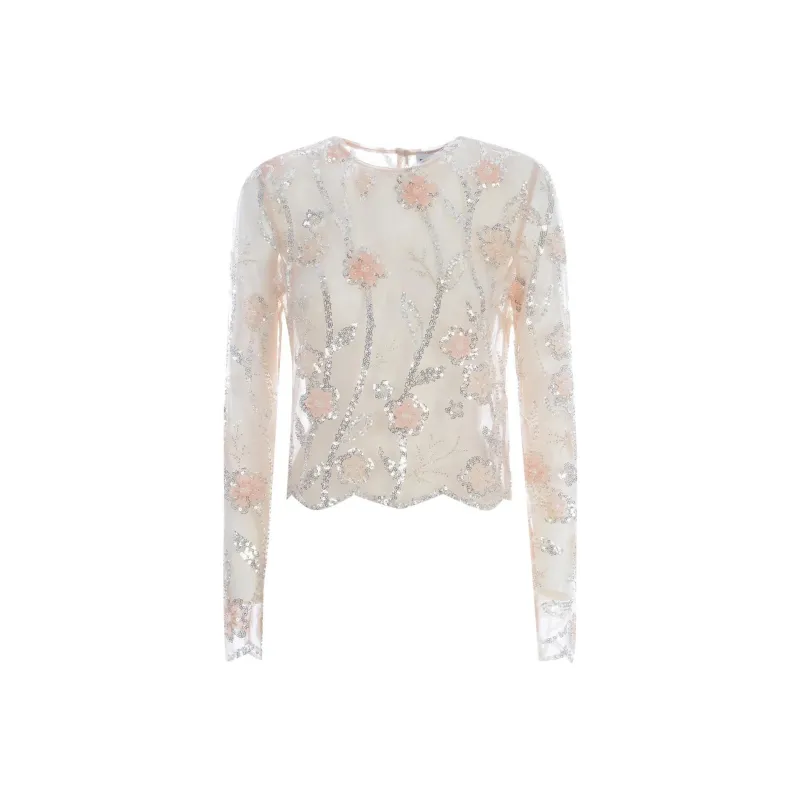 Self-portrait Sequinned Sheer Mesh Blouse-0