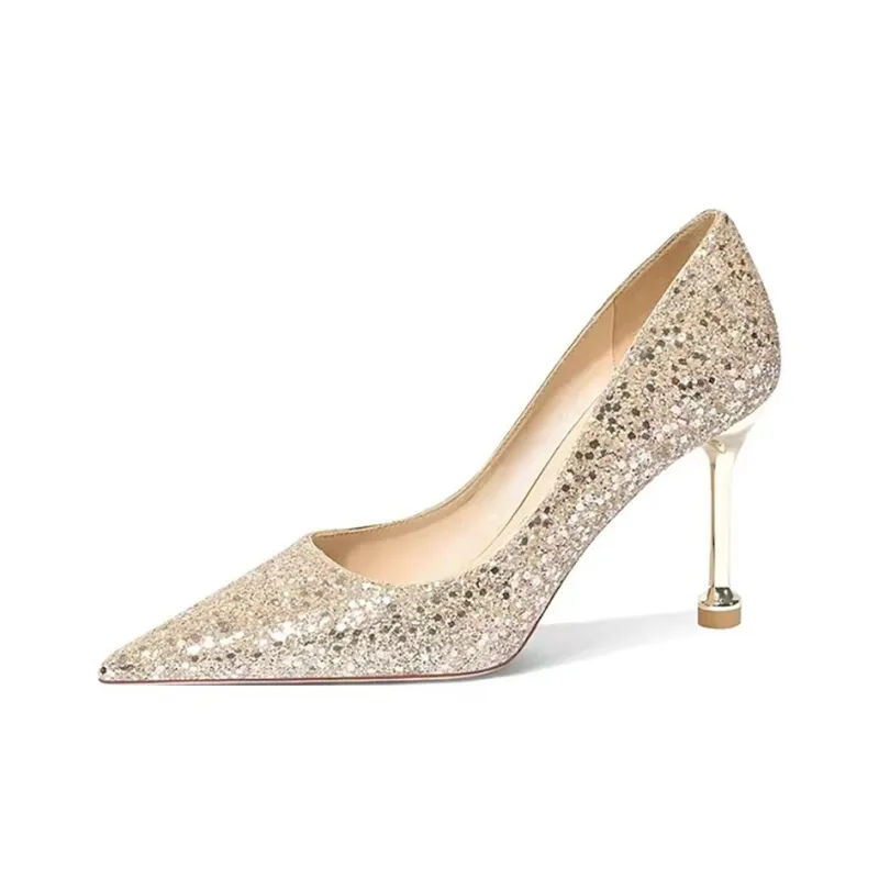 CVOJOO Slim Heel High Heels Women's Champagne Gold-1