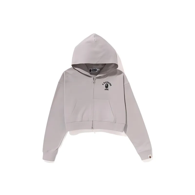 Bape Women'ss College Cropped Zip Hoodie Grey-1