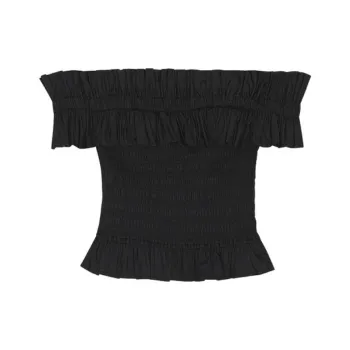 GANNI Poplin Off Shoulder Smock Top