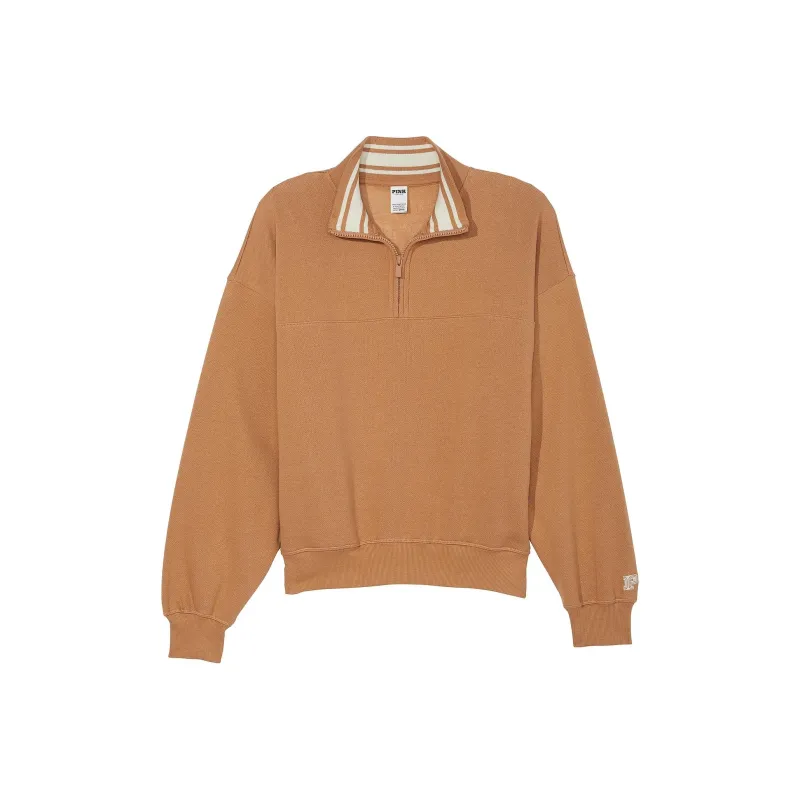 Victoria's Secret PINK Ivy Fleece Half Zip Sweatshirt/Toffee Sweatshirt Women's Toffee-0