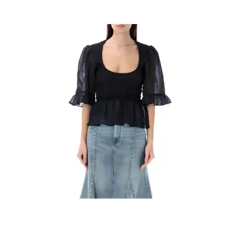 GANNI Crinkled Georgette Smock Blouse