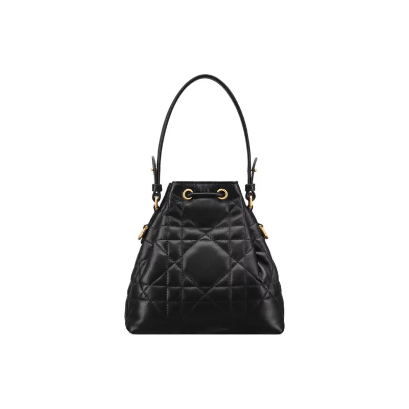 DIOR Caro Sheepskin With Calfskin Bucket Shoulder Bag, Crossbody Bag, Handbag Mini Women's Black-3