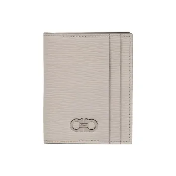 FERRAGAMO GANCINI Stamped Calfskin Wallets Card Holders Men's White