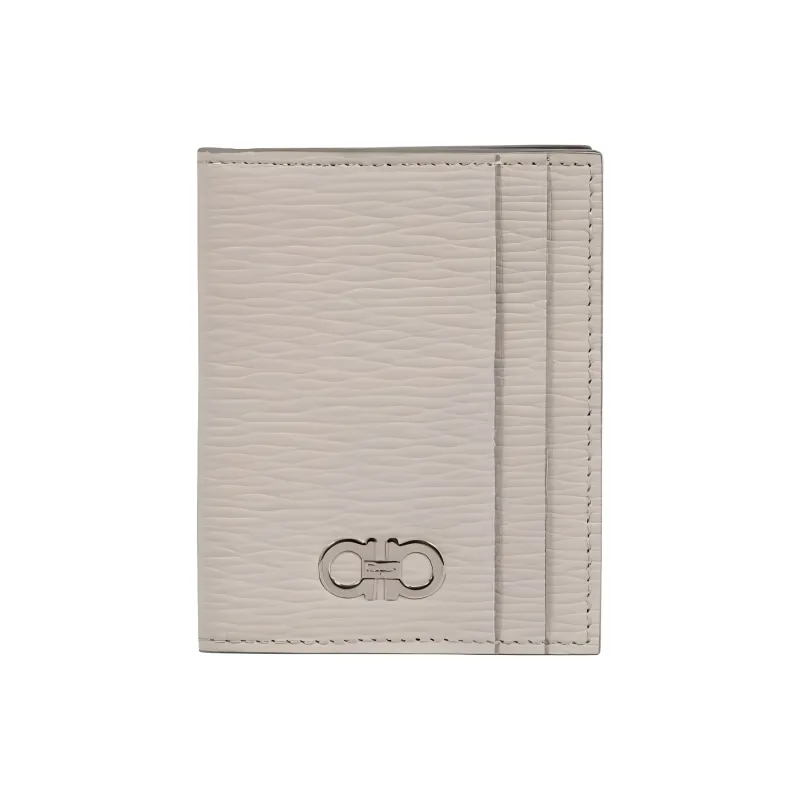 FERRAGAMO GANCINI Stamped Calfskin Wallets Card Holders Men's White-0