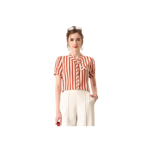 FENHONGMALI Shirt Women's Red Stripe