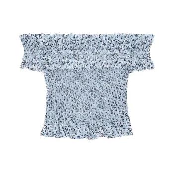 GANNI Floral Printed Off-Shoulder Smock Top