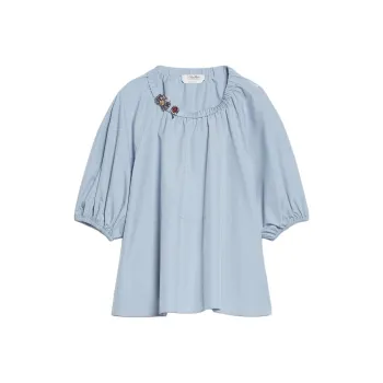 'S MAX MARA Tatiana Collection Cotton Poplin Blouse Shirt Women's Blue