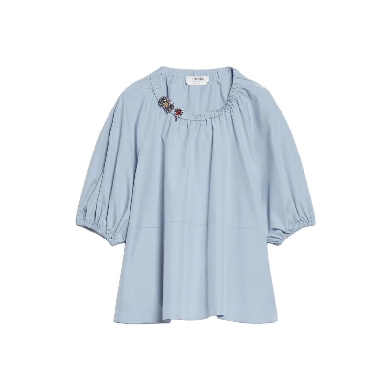 'S MAX MARA Tatiana Collection Cotton Poplin Blouse Shirt Women's Blue-0