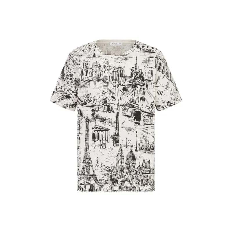 DIOR Patterned Print Crew Neck Short Sleeved T Shirt Women's Multicolor-0