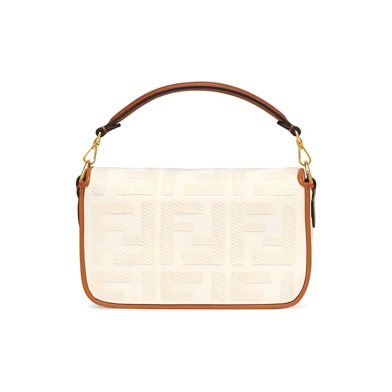 FENDI Baguette Cotton, Nylon, Polyurethane, Cow Leather Shoulder Bag, Crossbody Bag, Handbag Mini Women's White-2