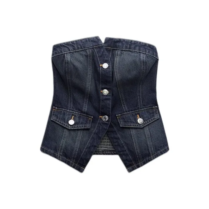 ZARA Strapless Top Women's Blue-0
