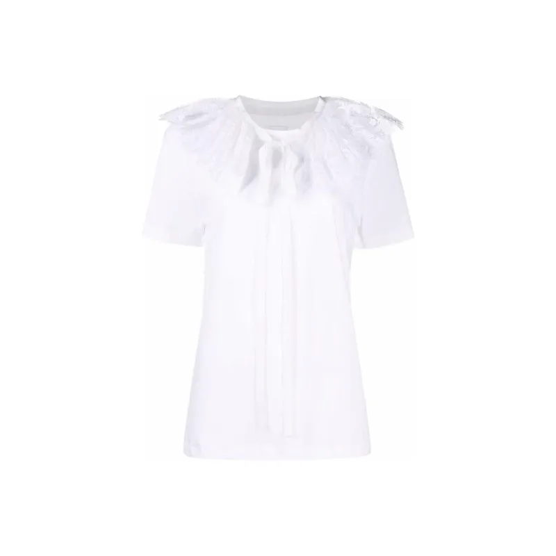 Patou Laced Detail Tie Neck Top-0