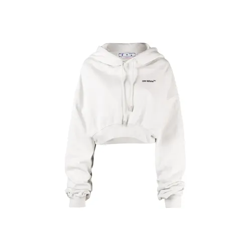 OFF WHITE Women's Helvetica Logo Crop Over Hoodie Beige/Black